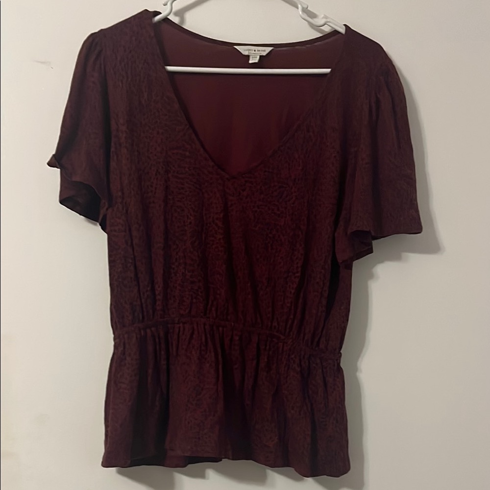 Lucky Brand Red Flutter Sleeve Peplum Blouse